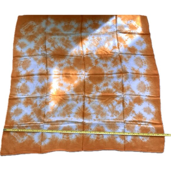 100% Silk tie dye Bright Orange Color scarf square 33”x33” Soft Hand Rolled Hem - Picture 10 of 14